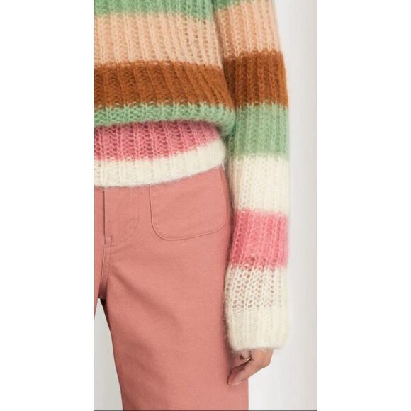 & Other Stories Size XS Chunky Knit Color Block Stripe Boxy Sweater Mohair Blend - Picture 3 of 10